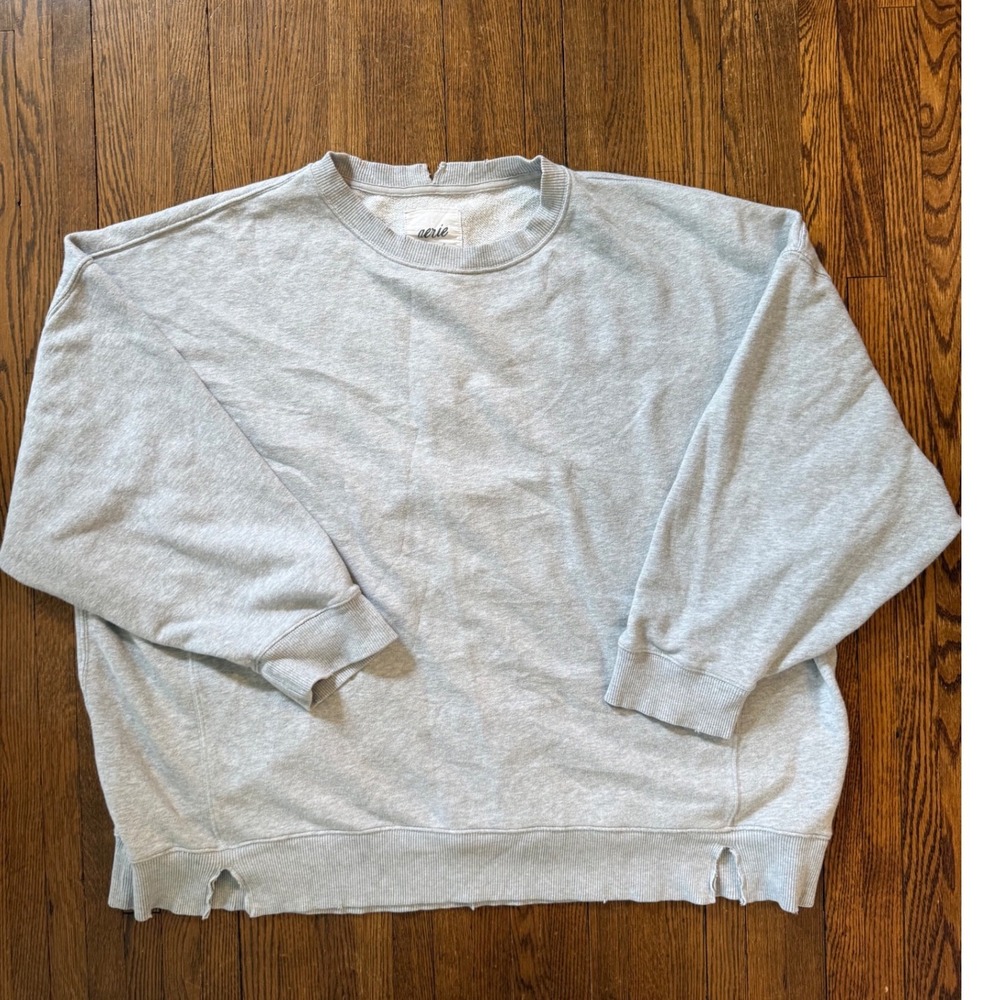 Aerie Womens XXL Heather Gray Distressed Oversized Crewneck Sweatshirt Fleece